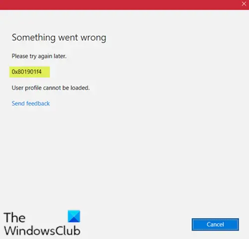 Microsoft Store sign-in error 0x801901f4