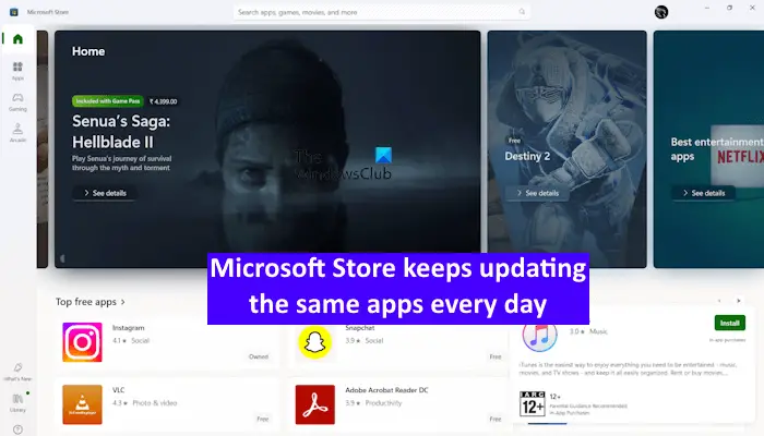 Microsoft Store updating same apps everyday