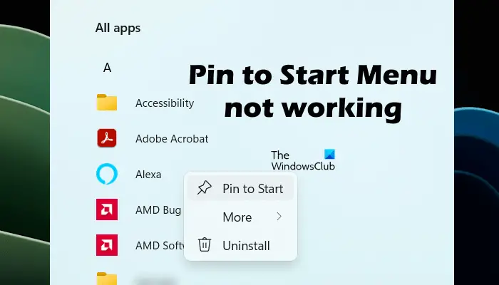 Pin to Start Menu not working