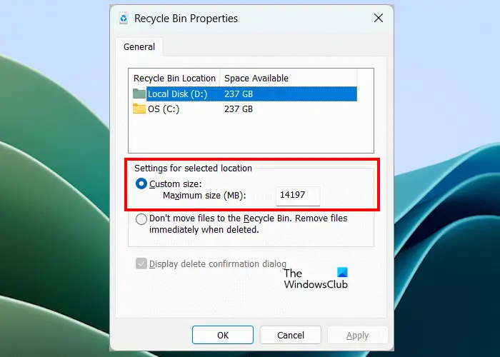 Set maximum size for Recycle Bin