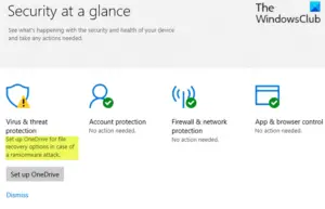 Set up OneDrive for file recovery - Windows Security warning