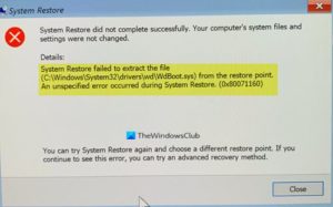 system restore failed while restoring the registry