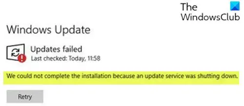 We could not complete the install because an update service was shutting down