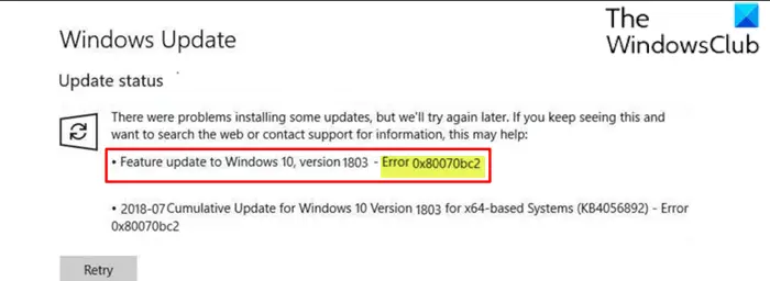 Erreur De Mise À Jour Windows 0X80070Bc2