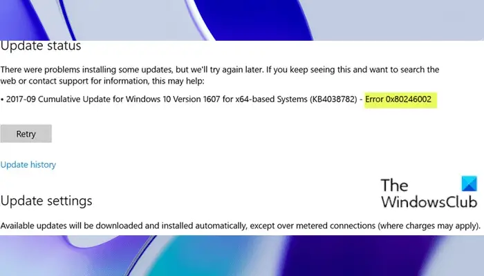 Windows Update error 0x80246002