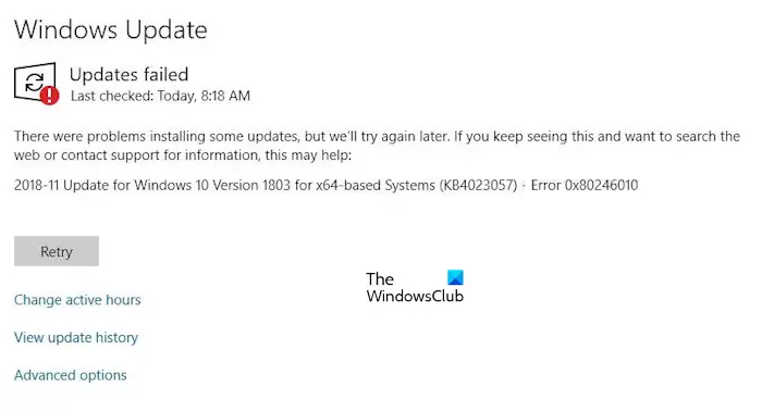 Windows Update error 0x80246010