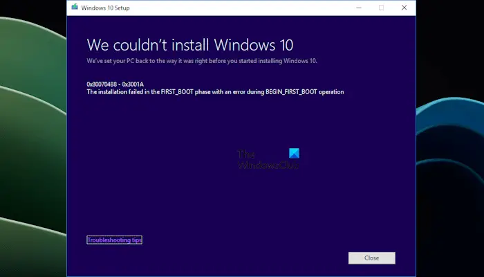 Windows Update error code 0x800704B8-0x3001A
