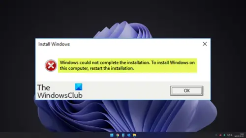 Windows could not complete the installation что делать