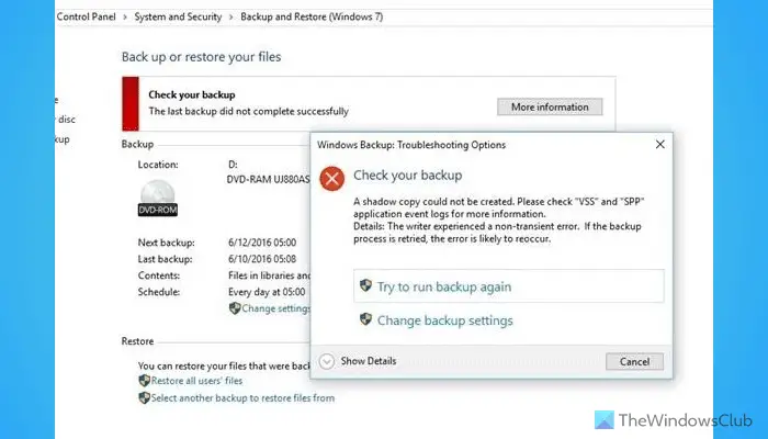 Windows Backup Error 0x81000019, A shadow copy could not be created