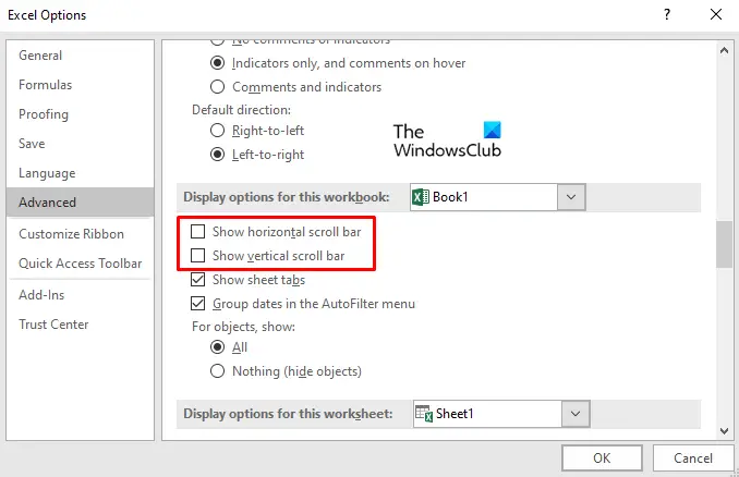 Hide or display scroll bars in Microsoft Excel