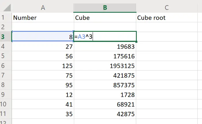 How to find the Cube and Cube Root in Excel