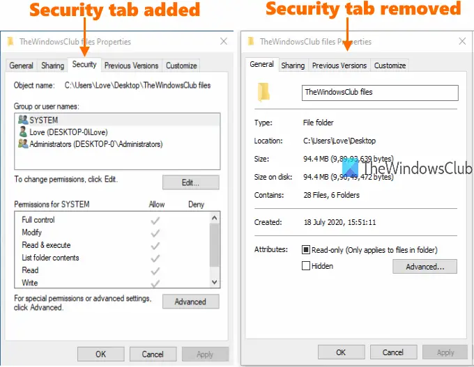 no security tab windows 7
