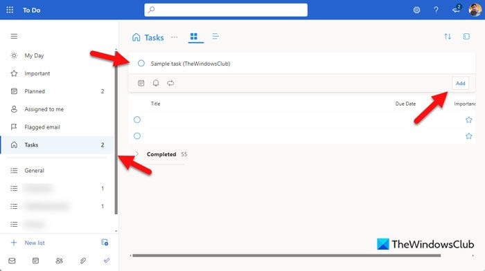 How to add Tasks in Microsoft To Do online task management tool