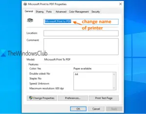 change printer name windows 8