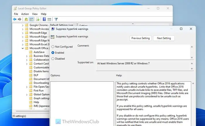 How to Enable or Disable Hyperlink Warnings for Office programs