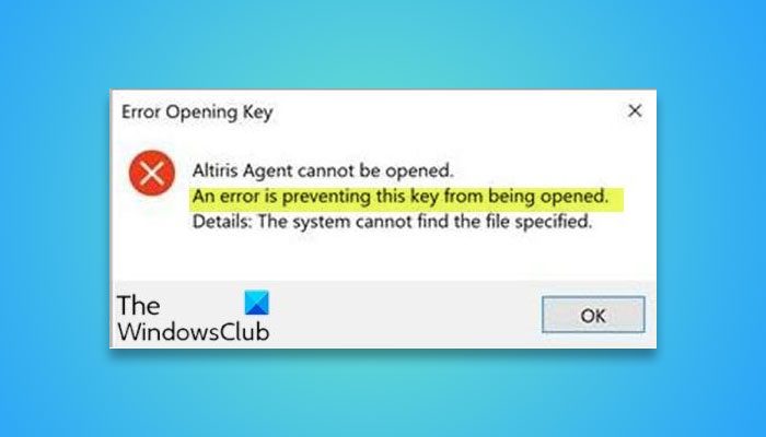 Error Opening Registry Key: An error is preventing this key from being opened