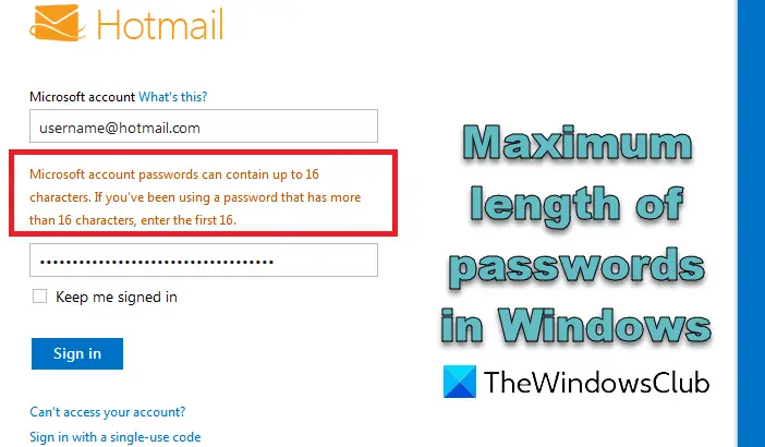 maximum length of passwords in Windows