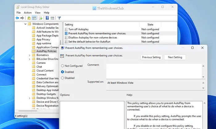 How to prevent AutoPlay from remembering User Choice in Windows 11/10