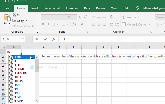 How to show or hide list of formulas while typing in Excel