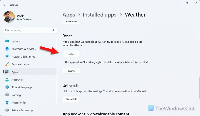 Weather app is not working or opening in Windows 11/10