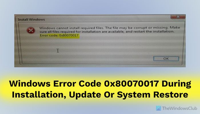 Fix Windows Error Code 0x80070017 during Installation, Update or System Restore