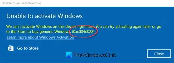 0xC004E028 Windows Activation Error Code