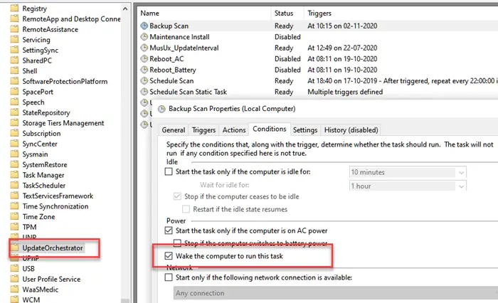 Disable Update Orchestrator scan Scheduled Task from waking my computer