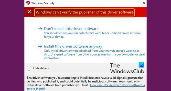 Windows can’t verify the publisher of this driver software