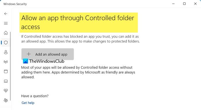 allow Apps through Controlled Folder Access