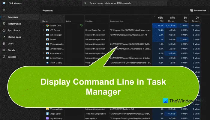 display Command Line in Task Manager on Windows 11/10