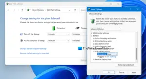 Change Critical Level & Low Level Battery Action in Windows 11