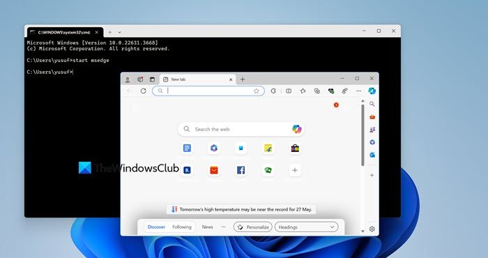 open Edge browser using Command Prompt 
