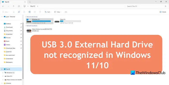 USB 3.0 External Hard Drive not recognized
