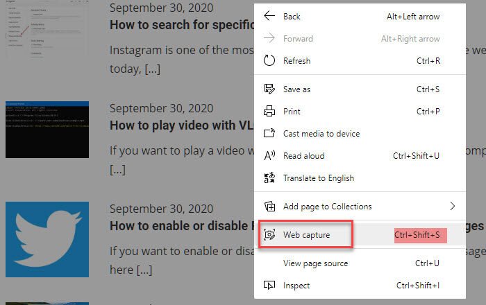 How to use Web capture in Microsoft Edge