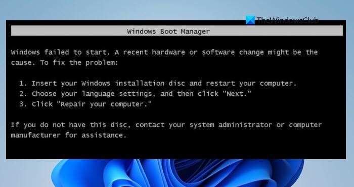 Windows failed to start. A recent hardware or software change might have