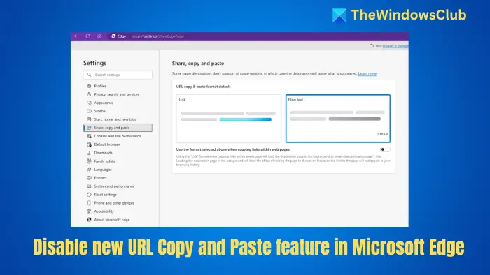 Disable new URL Copy and Paste feature in Microsoft Edge