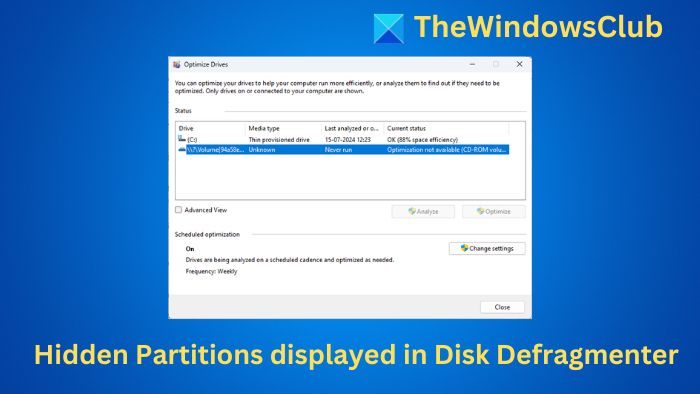 Hidden Partitions displayed in Disk Defragmenter