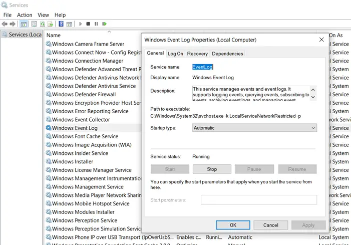 Event Viewer logs missing in Windows 10