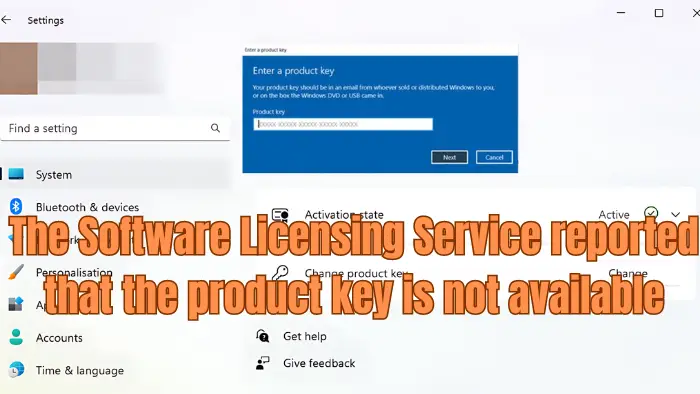 The Software Licensing Service reported that the product key is not available