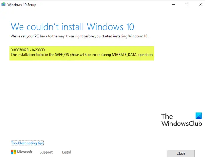 Windows 10 upgrade install error 0x8007042B - 0x2000D