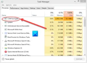 com surrogate high disk usage windows 10