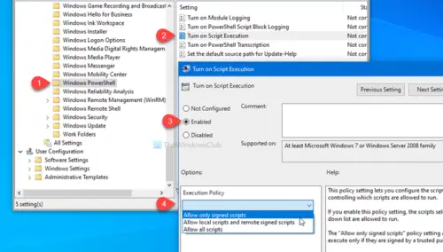 allow powershell script execution windows 10