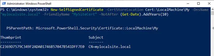 Create Local Certificate in Windows 10