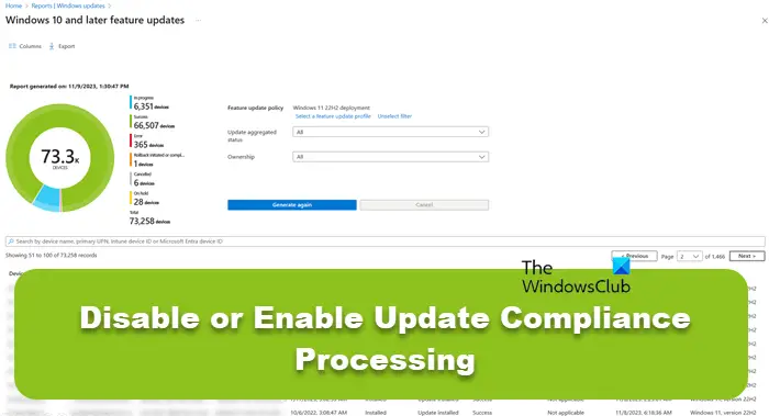 Disable or Enable Update Compliance Processing 