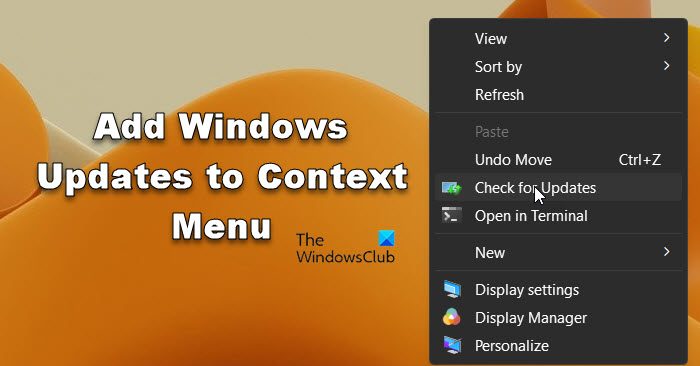 add Windows Updates to Context Menu