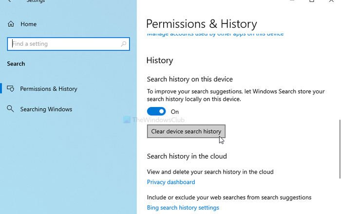 How to clear device search history in Windows 10