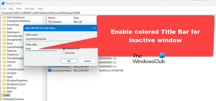 Enable colored Title Bar for Inactive window