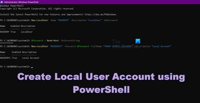 create Local User Account using PowerShell