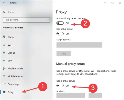 Disable Proxy or uninstall vpn