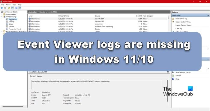 Event Viewer logs are missing 